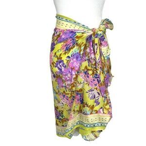 Raj Colorful Sarong Scarf Womens Thin Cotton yellow purple Floral tropical Wrap